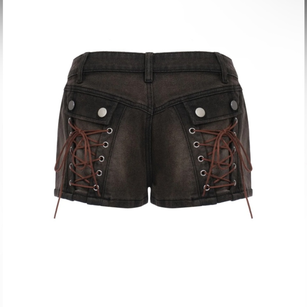 The Kript Lace Detailed Black Jean Short Shorts